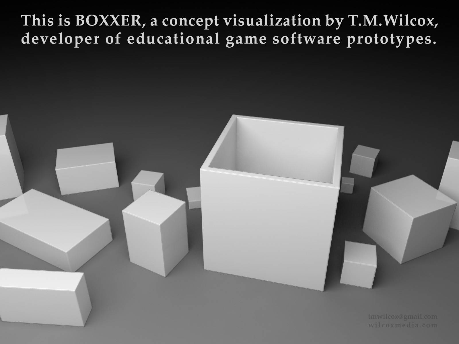 This is BOXXER, a concept visualization by T.M.Wilcox, developer of educational game software prototypes.