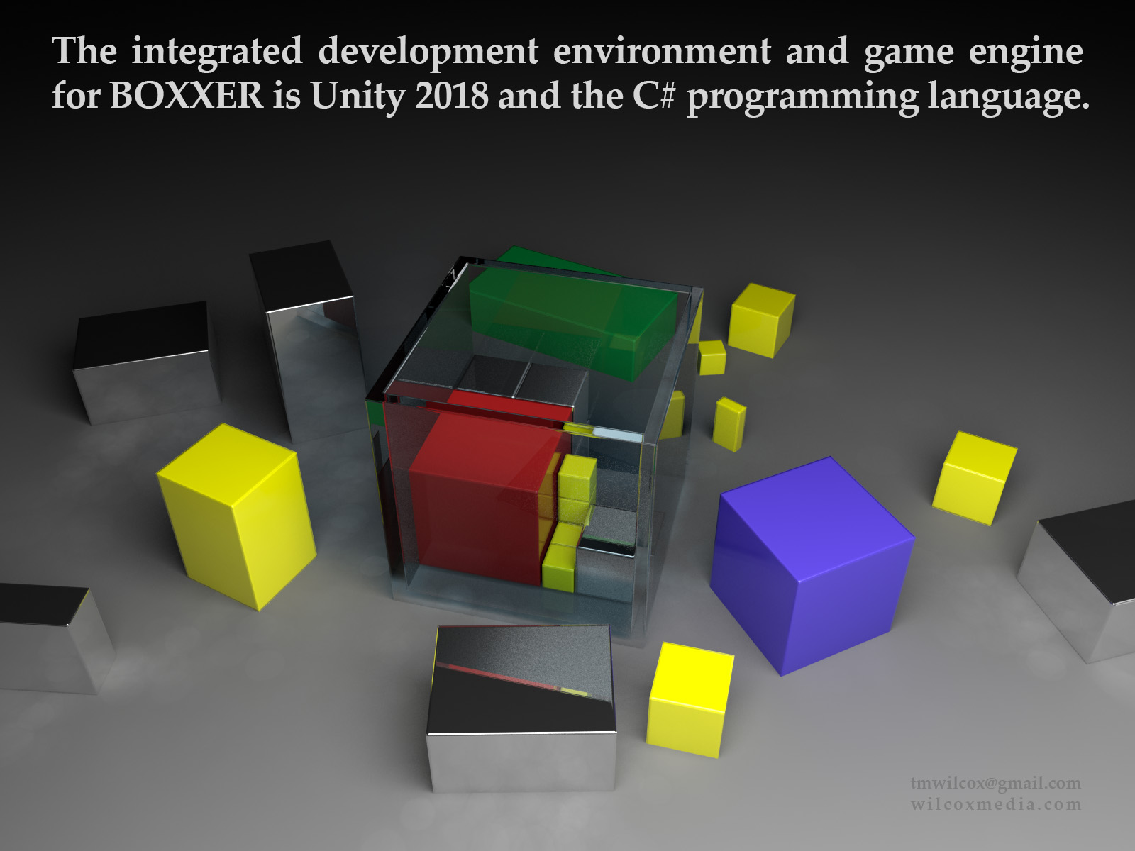 The integrated development environment and game engine for BOXXER is Unity 2018 and the C# programming language.