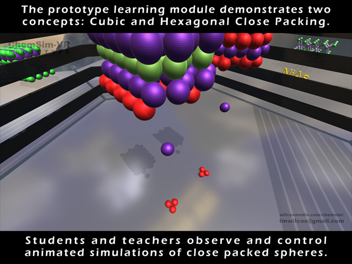 The prototype learning module demonstrates two concepts: Cubic and Hexagonal Close Packing. Students and teachers observe and control animated simulations of close packed spheres.