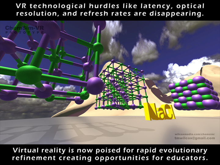 VR technological hurdles like latency, optical resolution, and refresh rates are disappearing. Virtual reality is now poised for rapid evolutionary refinement creating opportunities for educators.